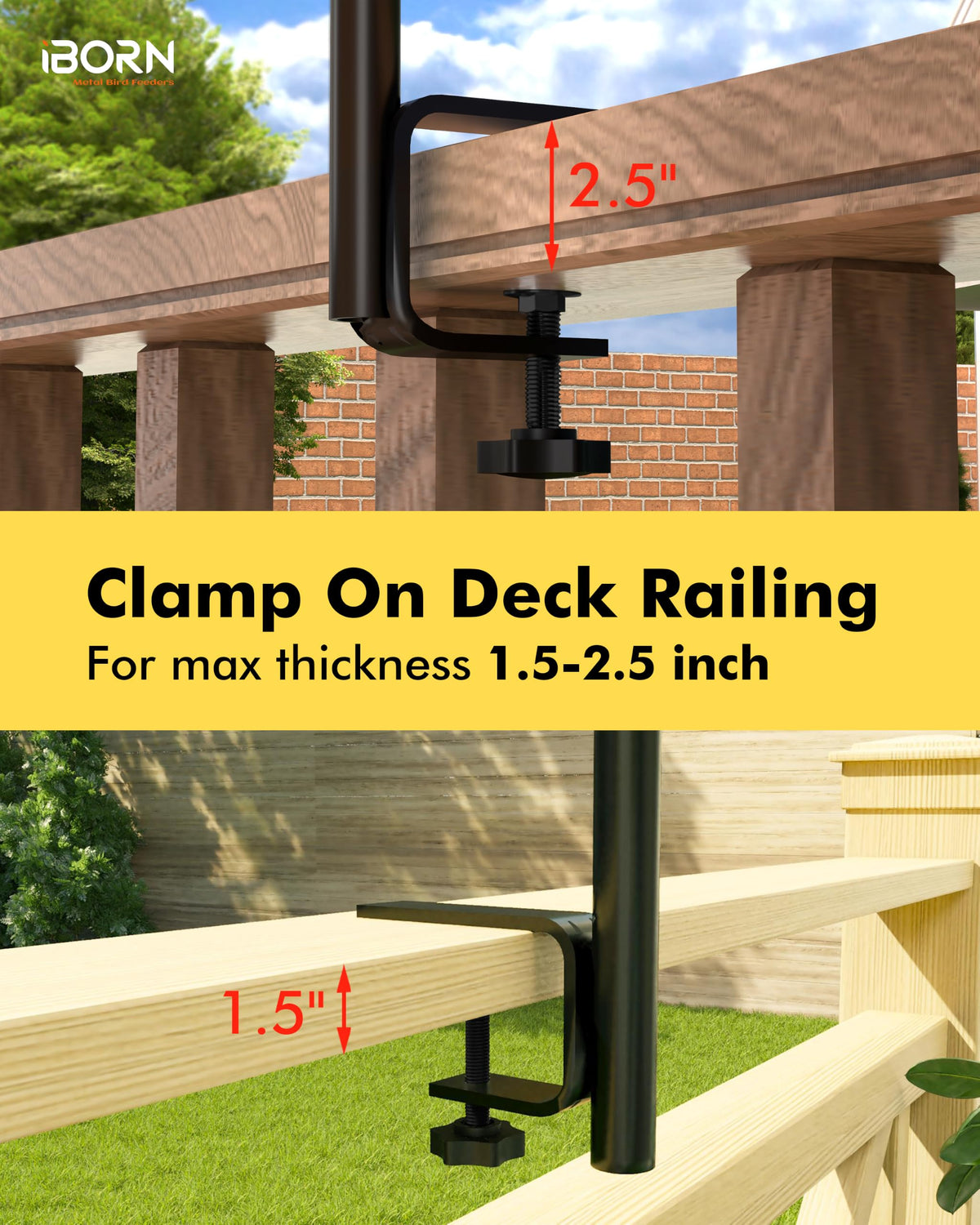 iBorn Bird Feeder Pole for Deck C-Clamp On Railing Mount Camera Bird Feeder Pole 3in1 Compatible Deck Mount Poles for Outdoors Adjustable Bird House Bracket Mount Kit Universal for Smart Feeder