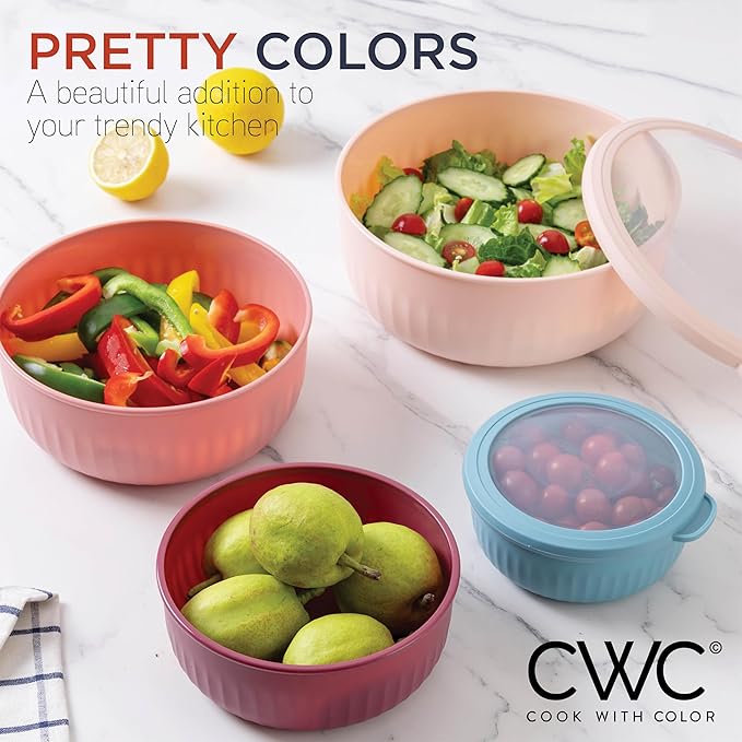 COOK WITH COLOR Prep Bowls with Lids- Wide and Deep Nesting Plastic Small Mixing Bowl Set with Lids, 12 Piece Set - Wide Bowls, Navy