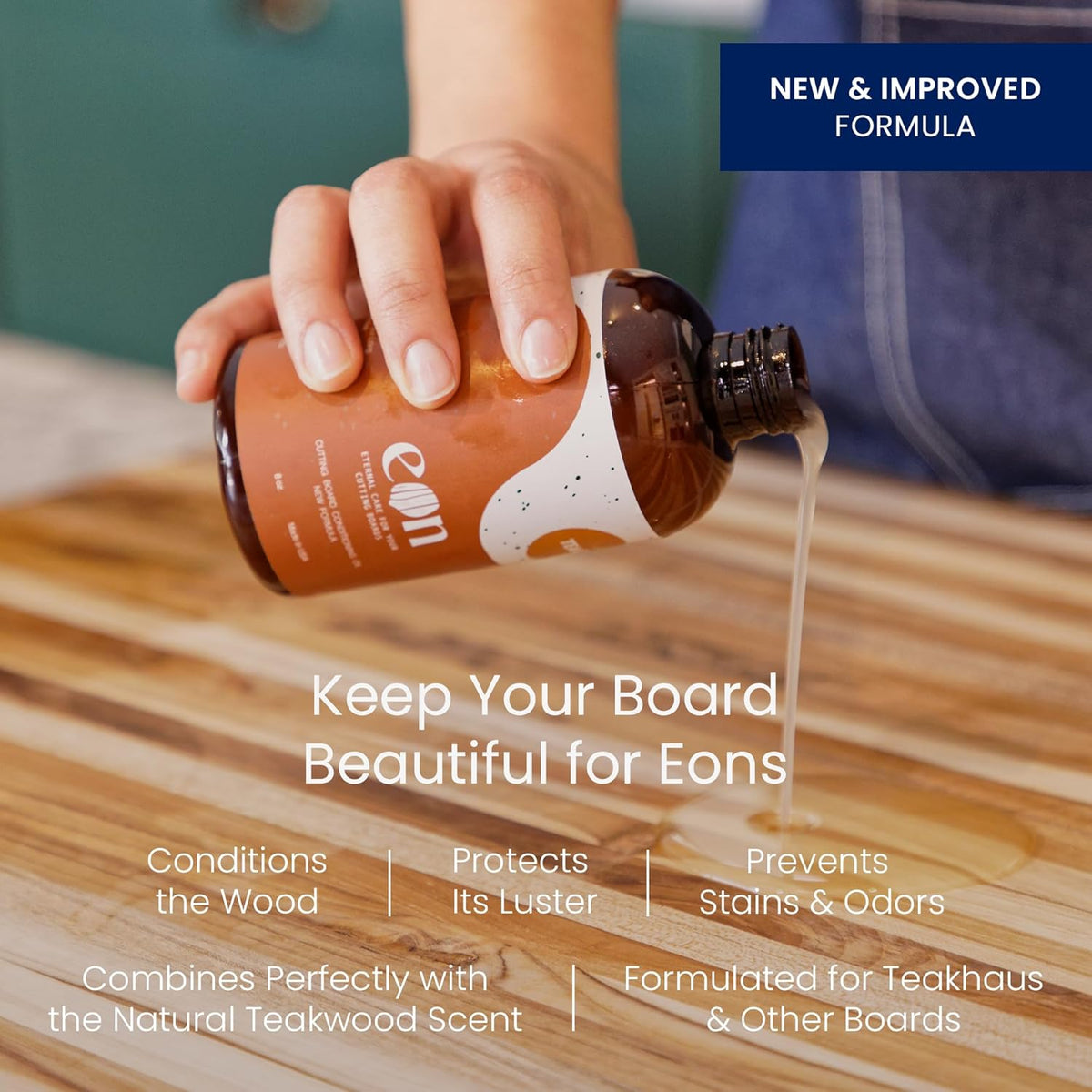 Teakhaus Carving Board and Cutting Board Oil Set - Includes Medium (M) Wood Cutting Board with Grip Handles and EON Food Grade Mineral Oil - Knife-Friendly - FSC Certified