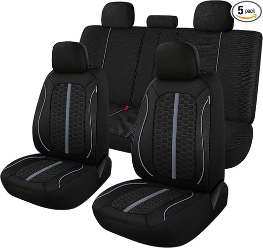 Breathable Premium Car Seat Covers Full Set，3D Air-Mesh Seat Covers for Cars，Comfortable Safety Airbag Compatible，Universal for Most Cars Sedan Truck SUV(Black/Gray)