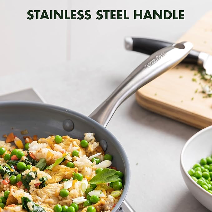 GreenPan Lima Hard Anodized 12" Frying Pan Skillet with Lid, Ceramic Nonstick, PFAS-Free Nontoxic Pots and Pans, Oven & Broiler Safe, Stainless Steel Handle, Cookware for Eggs & Omelet, Gray