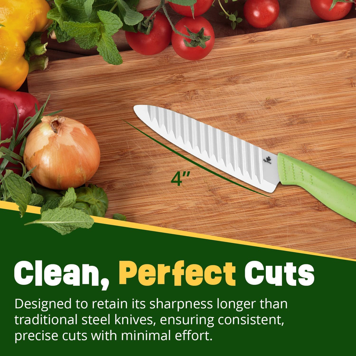 Durable Ceramic Knife for Chopping Vegetables & Fruits, 4” Non-Reactive and Professional Ceramic Chef Knife for Clean Cutting, Rust-Proof Sharp Blade with Ergonomic Handle, Gift-Ready Kitchen Knives