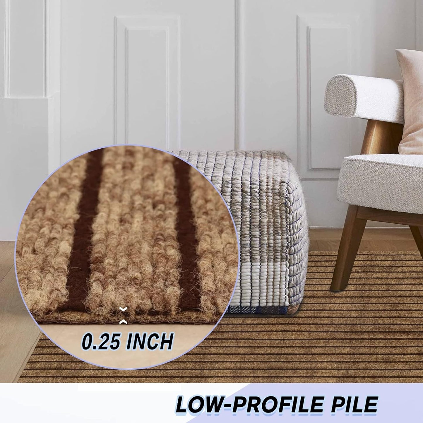 Custom Size Backed Non-Slip Area Rugs Runner, Easy Clean, Waterproof Runner Rugs for Hallway Entryway, Kitchen, Laundry, 4FT x 58FT, Brown Stripe