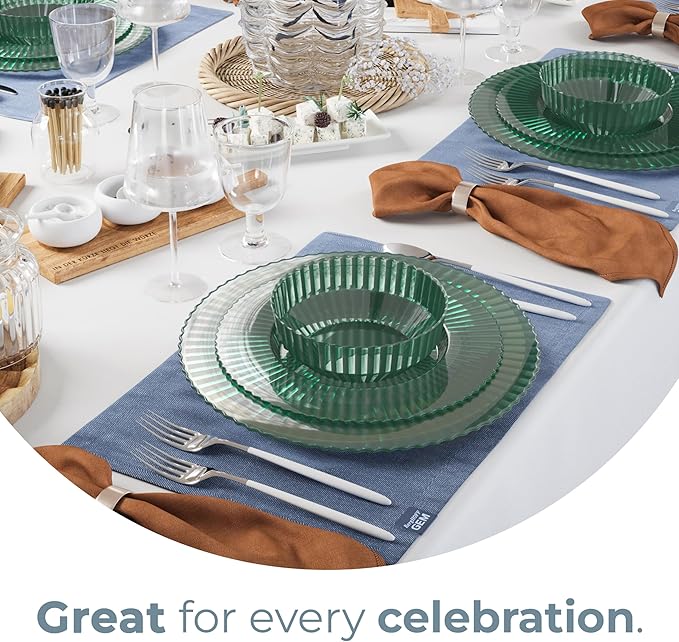 Exquisite 80 Piece Plastic Disposable Plates Set For 40 Guests I 20 X 9 Inch & 40 X 11 Inch Disposable Plastic Plates | Color: Green| Great for Weddings Parties And Formal Occasions