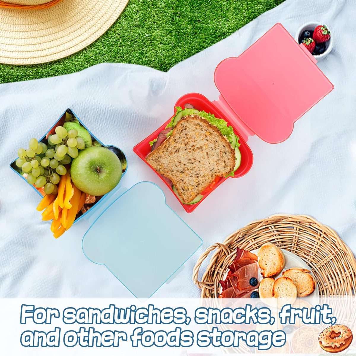 Alphatool 20 Oz Sandwich Containers for Kids - Toast Shape Lunch Box with Lids, Reusable BPA Free Plastic, Microwave & Freezer Safe, Small Food Storage Case for Kids Adults Snack Meal Prep (2 PCS)