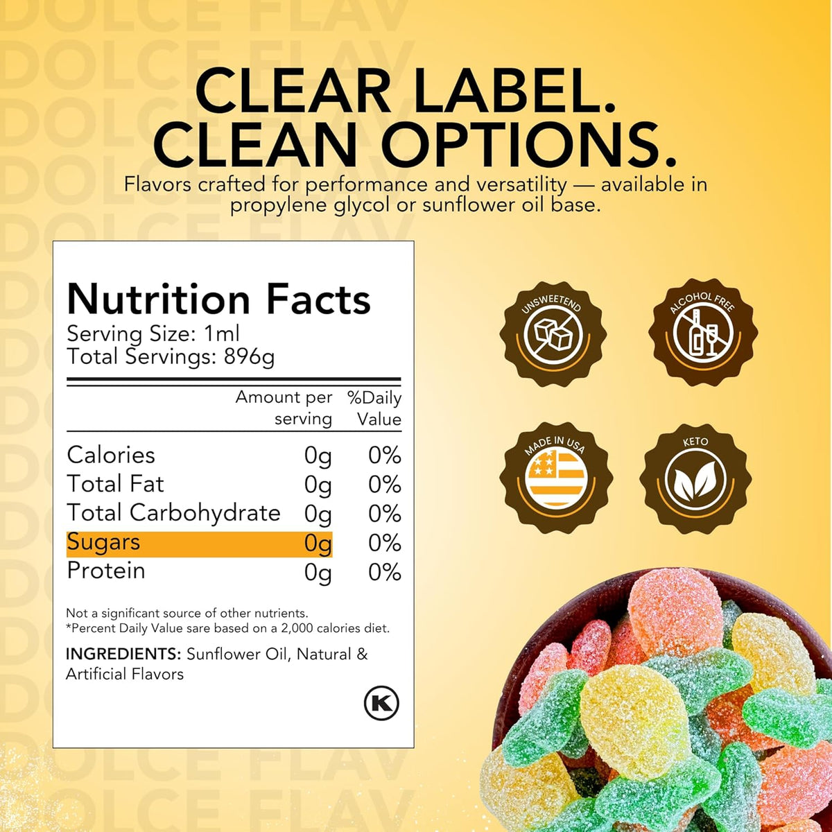 Dolce Flav Pineapple Extract – 1 Gallon Oil-Soluble Kosher, Sugar-Free, Concentrated Tropical Flavor for Candy, Chocolates & Desserts, Includes Measured Dropper