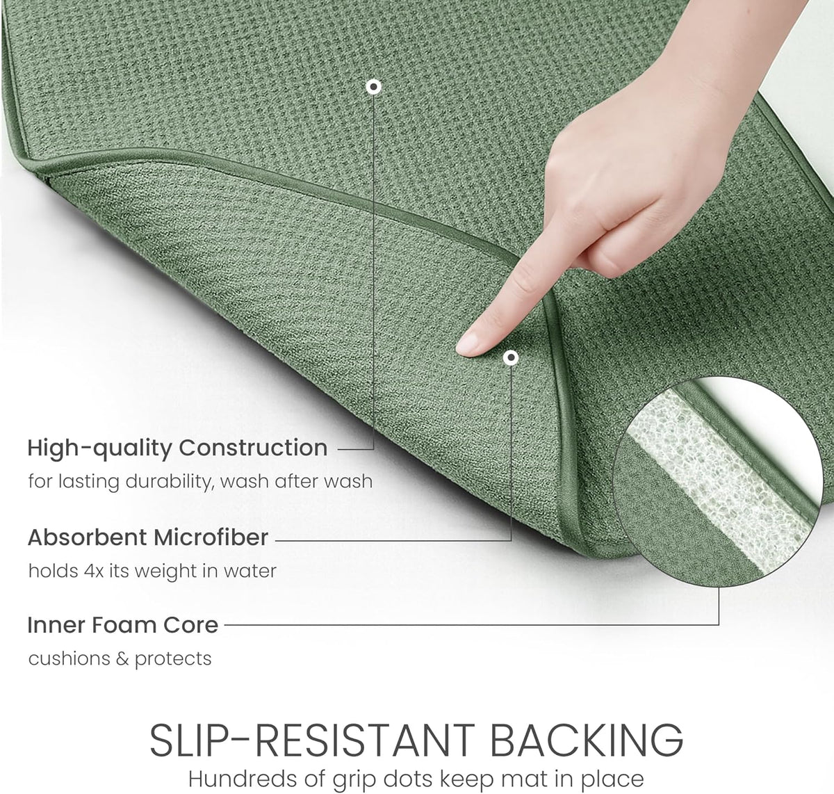 Bellemain XXL Dish Mat Microfiber Dish Drying Mat, Super absorbent (Green, 16" x 18")