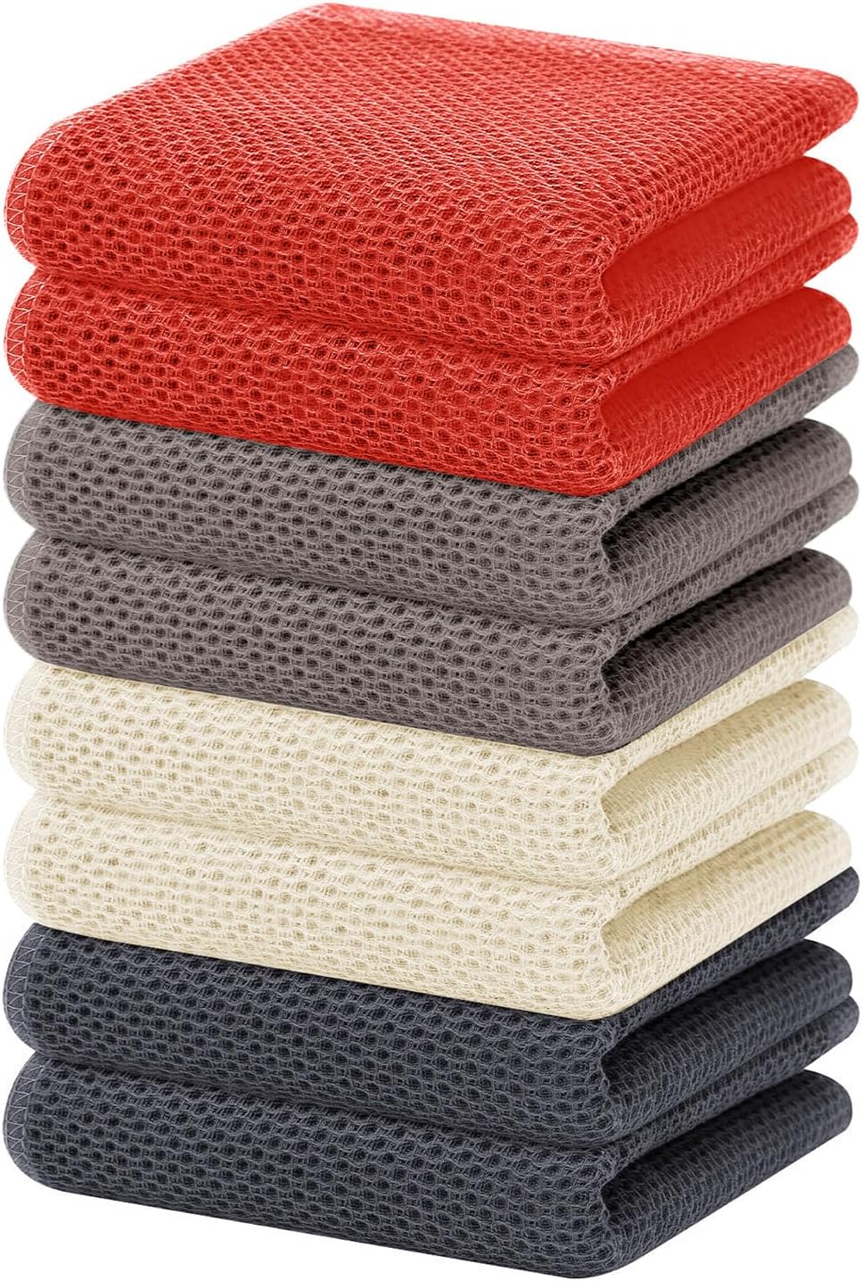 Homaxy 100% Cotton Waffle Weave Kitchen Dish Towels, Ultra Soft Absorbent Quick Drying Cleaning Towel, 13 x 28 Inches, 8-Pack, Multicolor