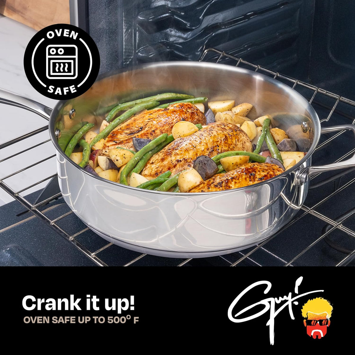 Guy Fieri's Flavortown 10-Piece Stainless Steel Cookware Set - Includes Frying Pans, Saucepans, Saute Pan and Stock Pot - Pots and Pans, Oven-Safe up to 500F