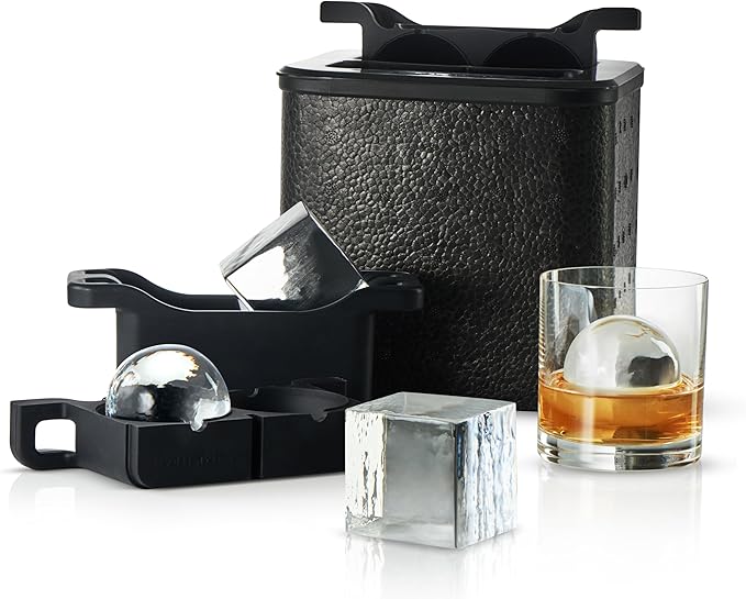 Berlinzo Clear Ice Cube Maker Mold - Combo 2+2 Crystal Clear Ice Cubes & Balls - Ice Square Maker Mold, Pure Round Ice Spheres for Whiskey, Cocktails & Bourbon (Non-electric)