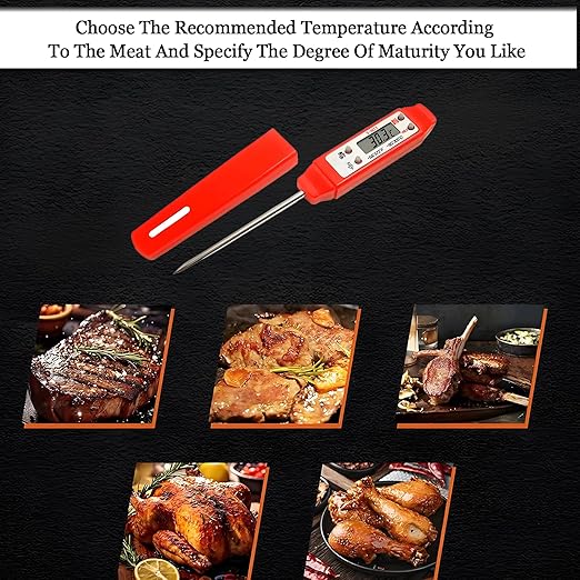 Meat Thermometer - Digital Food Thermometer for Cooking Kitchen - Automatic Calibration Pen Style Electronic Pocket Thermometer for Water Temperature, Barbecue (Red)