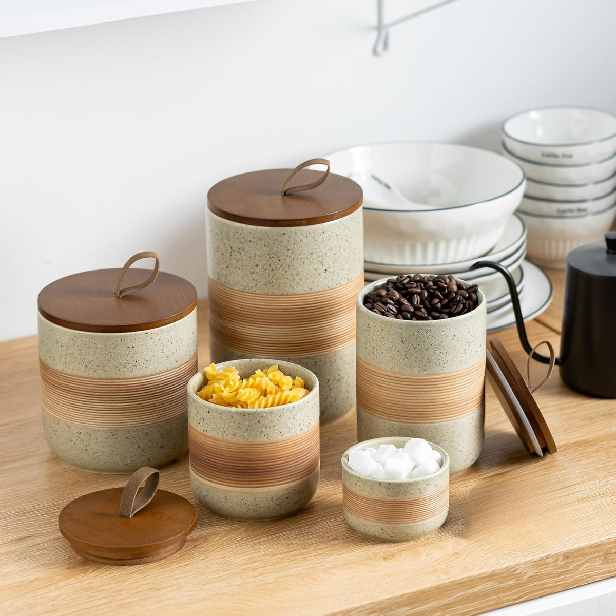 Spice Jars with Lid, Coffee Container Kitchen Food Storage Jars for Spice Sugar Tea Bag, Stackable Decorative Canisters for Countertop, 37oz