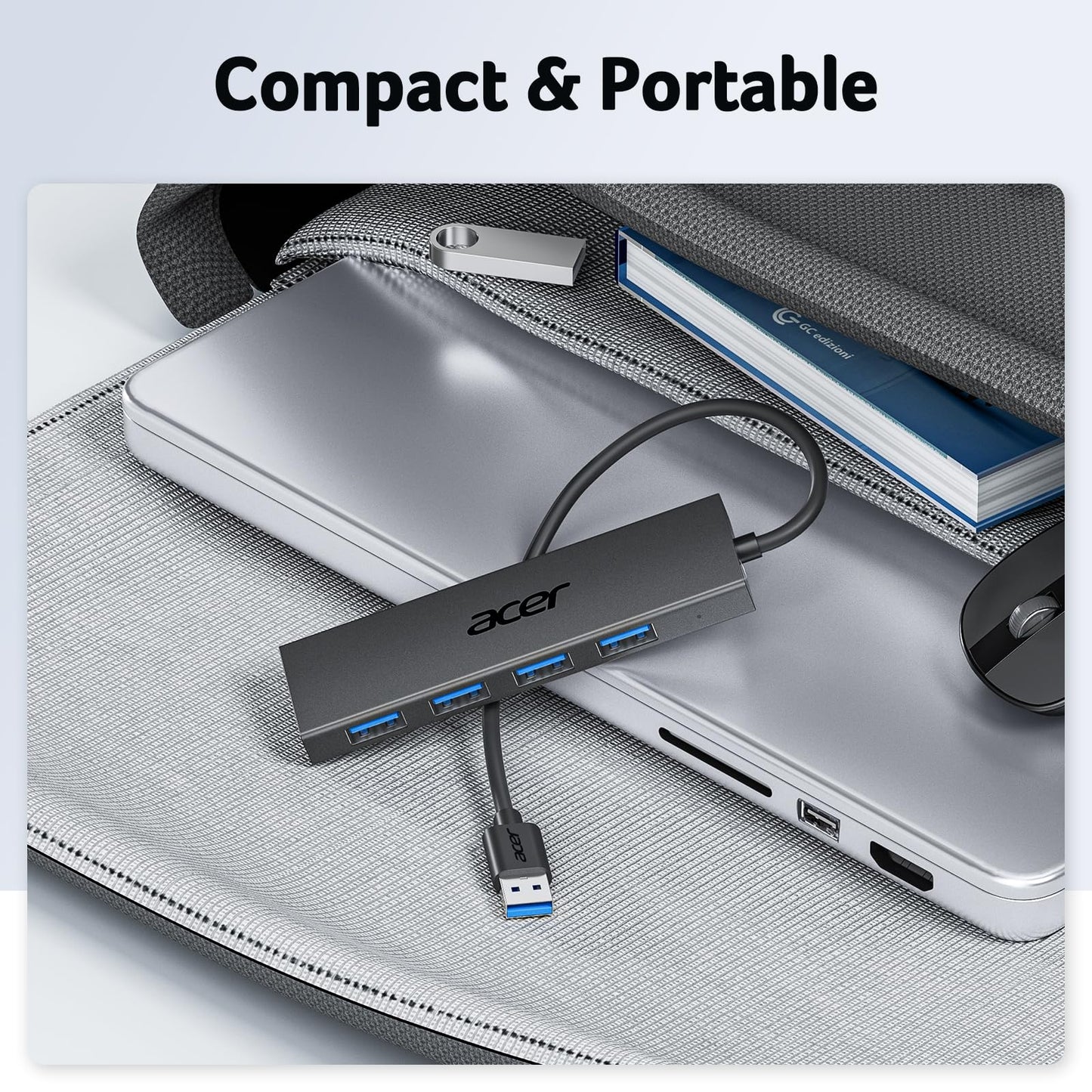 Acer USB Hub 4 Ports, Multiple USB 3.0 Hub, USBA Splitter for Laptop/PC 2FT