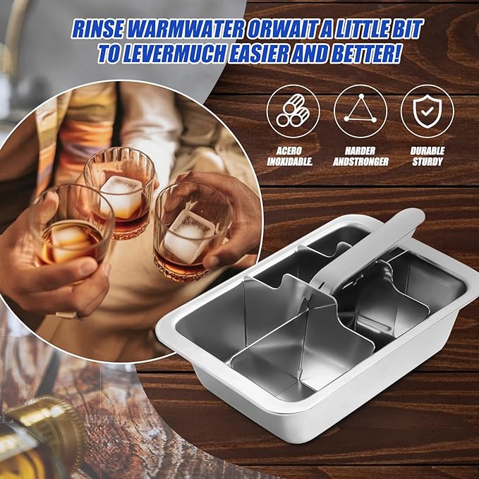 Professional Ice Cube Trays Stainless Steel - 6-Large Slot Heavy Duty Metal Icecube Mold, Non-Toxic Freezer Tray with Lever Release, Bar & Kitchen Use, Send Goods from Local Warehouse