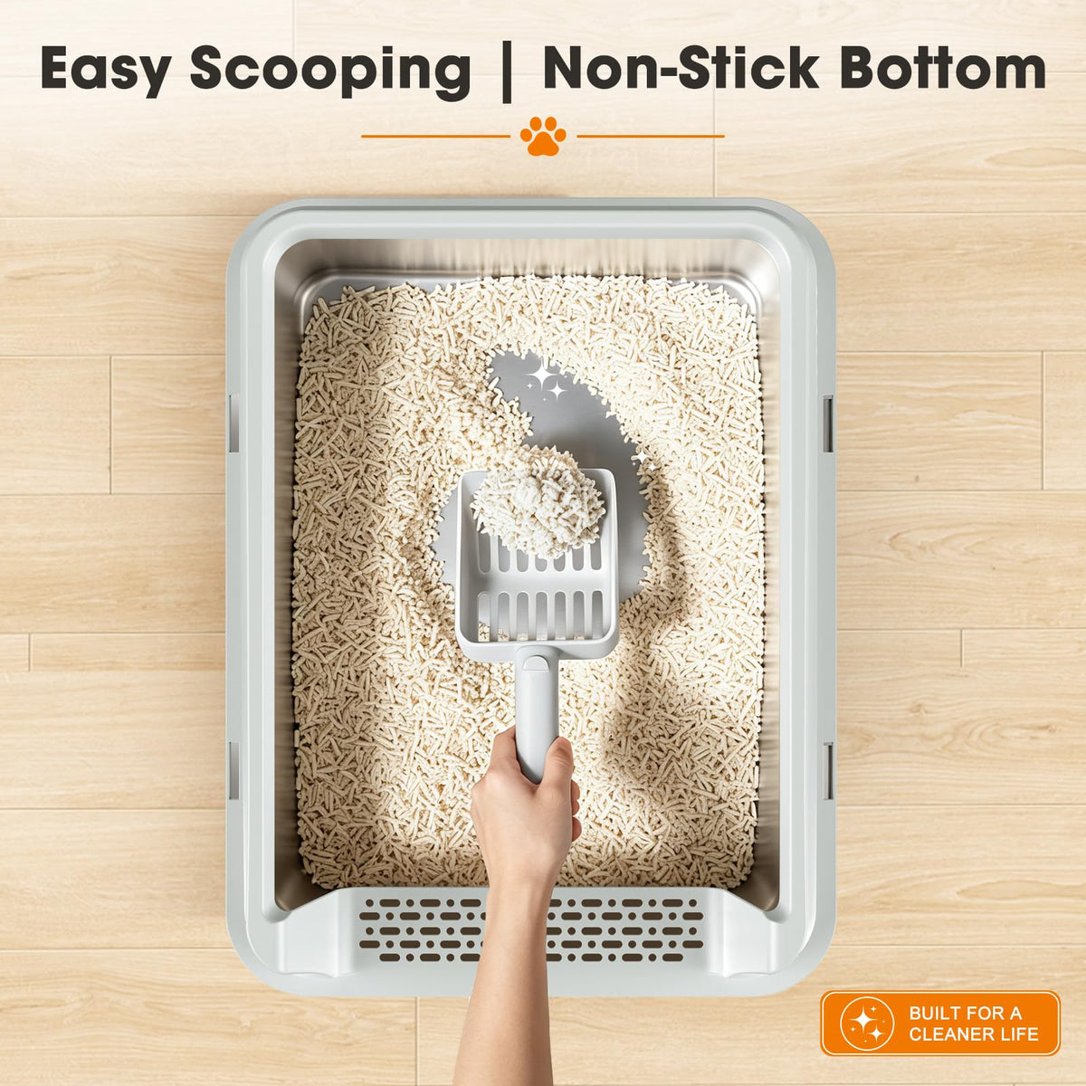 AIPERRO Stainless Steel Litter Box with Lid, High Sided Cat Litter Box