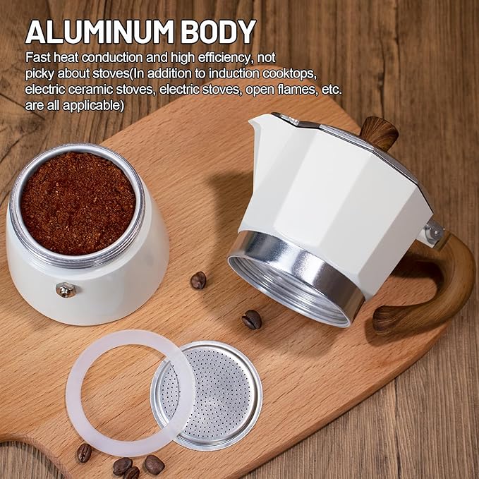 2-in-1 Moka Pot Espresso Set with Electric Stove 3 Cup Aluminum Stovetop Coffee Maker Percolator Italian Classic Mocha Coffee Machine for Italian and Cuban Cafe Brewing Portable Camping Travel