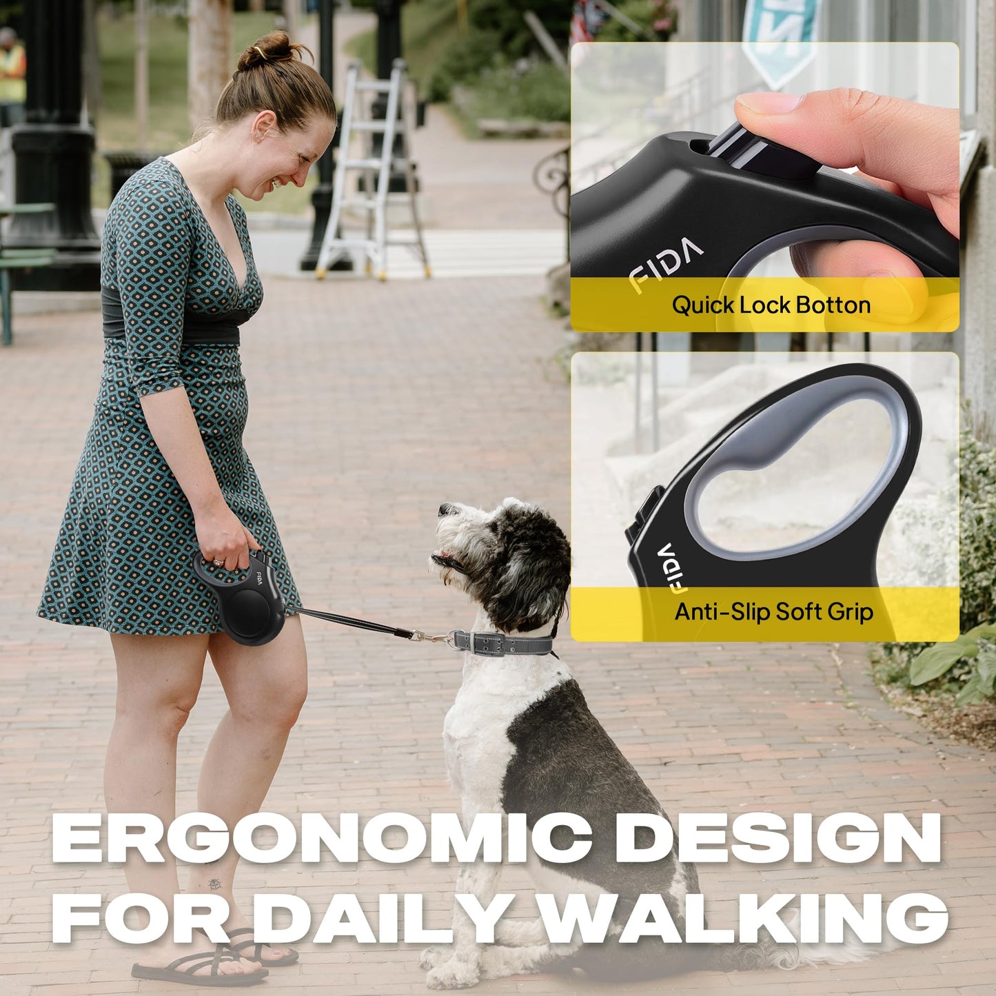 Fida Retractable Dog Leash Large Breed, Heavy Duty 16 ft Dog Walking Leash, up to 110 lbs, 360° Tangle Free, Black