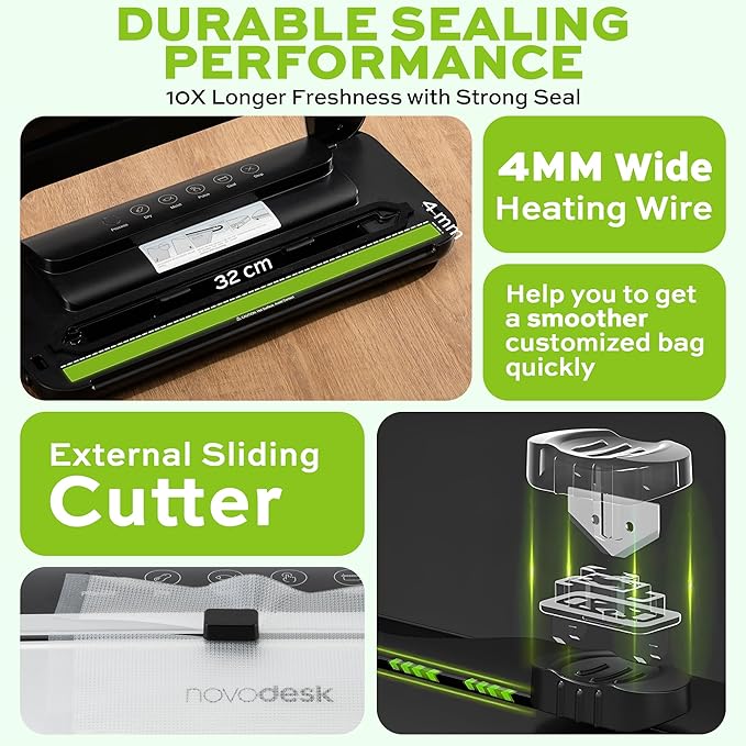 75KPa 6-in-1 Automatic Vacuum Sealer Machine | Digital Food Saver with Pulse Function | Dry & Moist Food Modes | Includes 12 Vacuum Bags, External Sliding Blade & External VAC for Jars/Containers