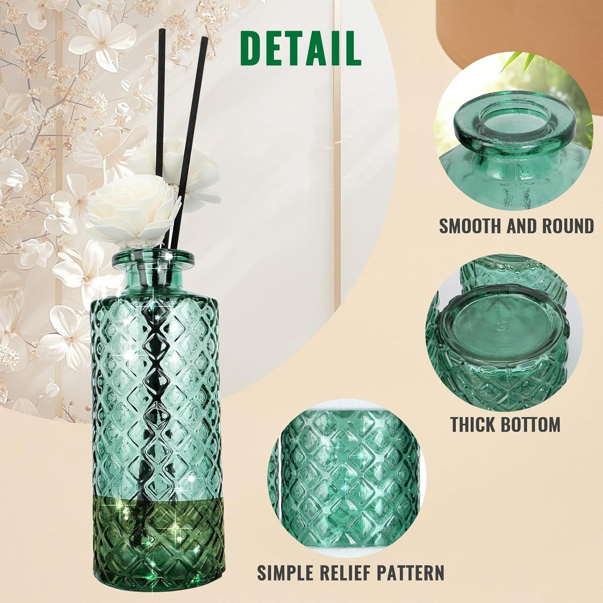 Glass Flower Vase, Green, Aromatherapy Bottle, Small Vase, 6 Sets, Simple Style, Centerpieces for Table, for Home Decoration, Birthday, Wedding