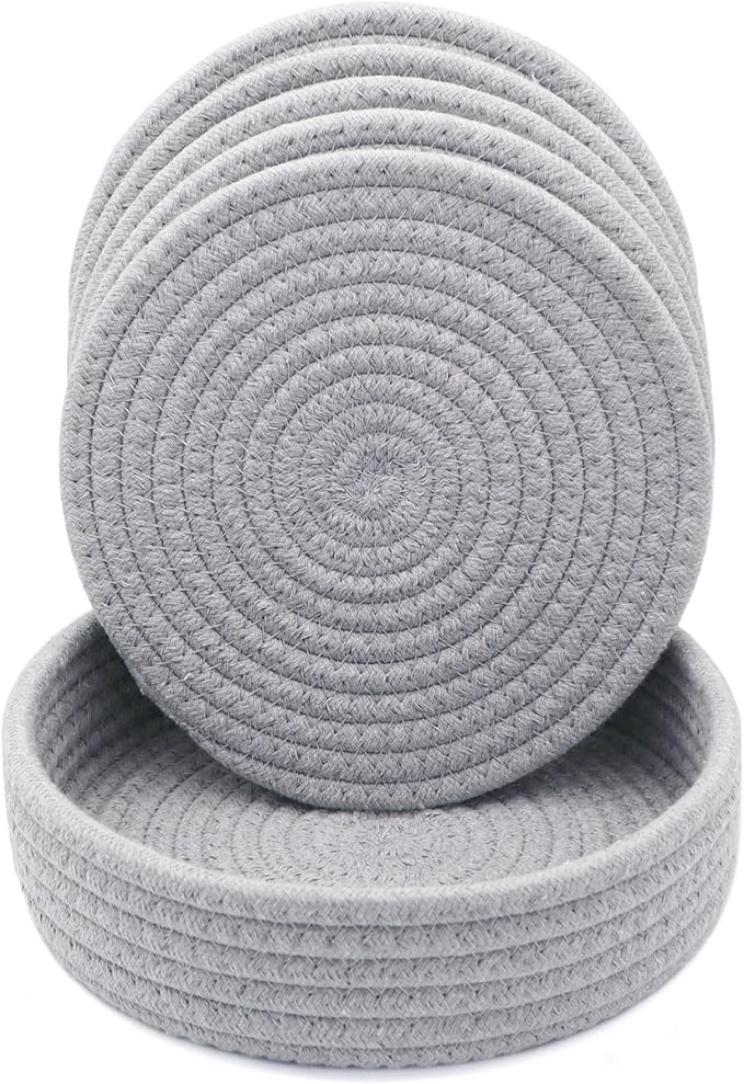 8 Inch Trivets for Hot Dishes, Hot Pots and Pans, Thick Heat Resistant Large Coaster for Kitchen, Hot Pads, Kitchen Essentials, Kitchen Decor for Table & Countertop with Storage Basket, 5 Pcs