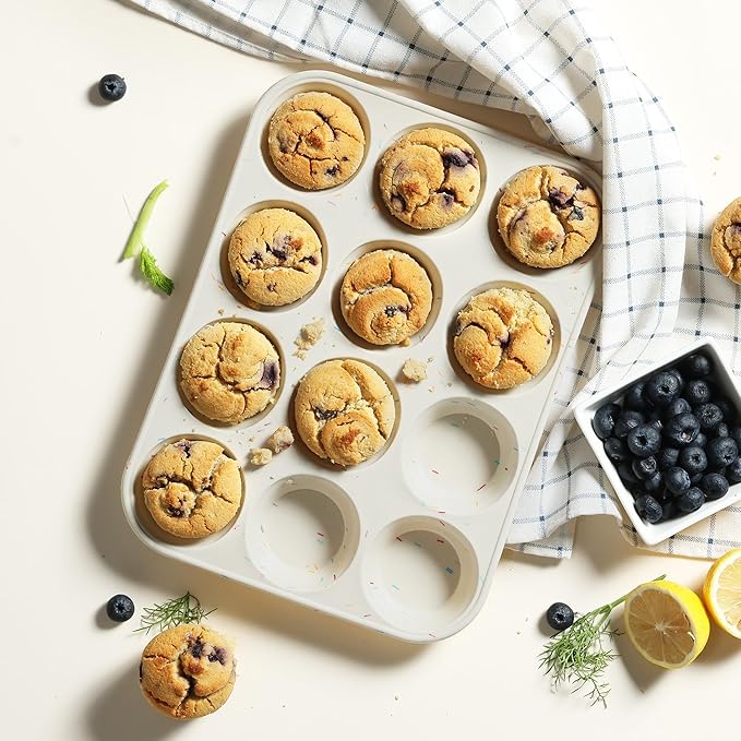 2 Pack 12 Cups Silicone Muffin Pan with Metal Reinforced Frame Regular Size Silicone Molds Cupcake Cake Baking Pans Cookie Baking Chocoflan Cupcake Mold Nonstick Muffin Tin Home Baking Supplies