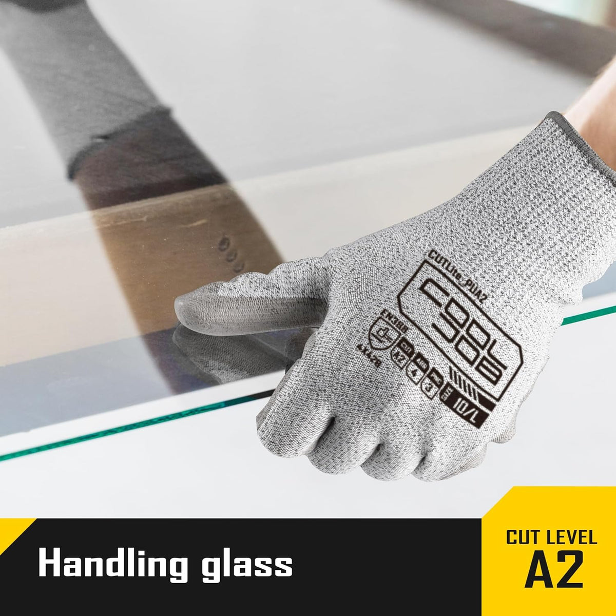 COOLJOB 12/120 Pairs Cut Resistant Safety Work Gloves with Grip, 13 Gauge Seamless Shell with PU Coating, ANSI A2 A4, Gray
