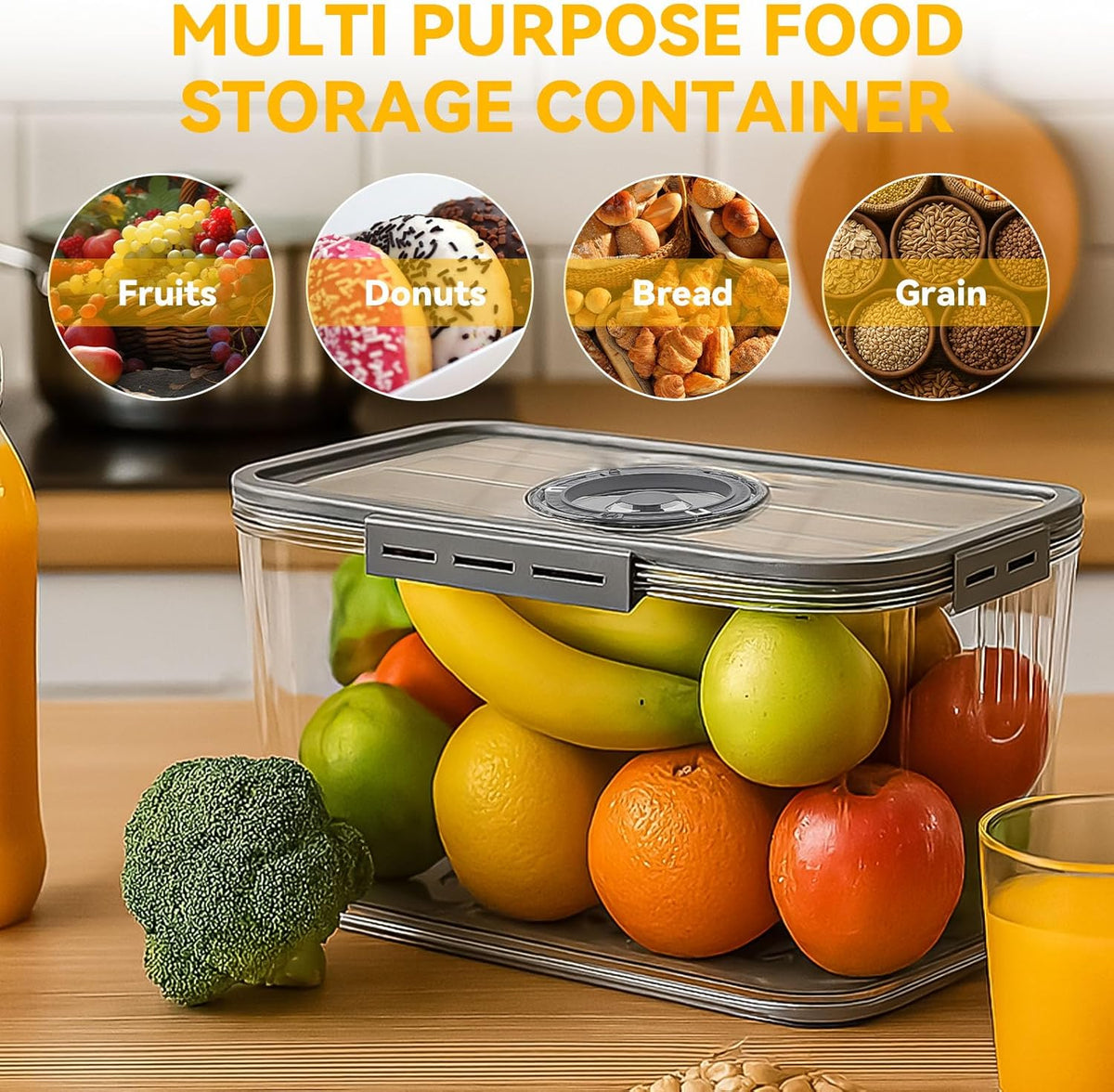 Bread Boxes for Kitchen Counter, Large Bread Box Airtight with Lid and Time Recording Function, Bread Container for Homemade Bread, Cookies, Bagel, Donut and Toast(grey)
