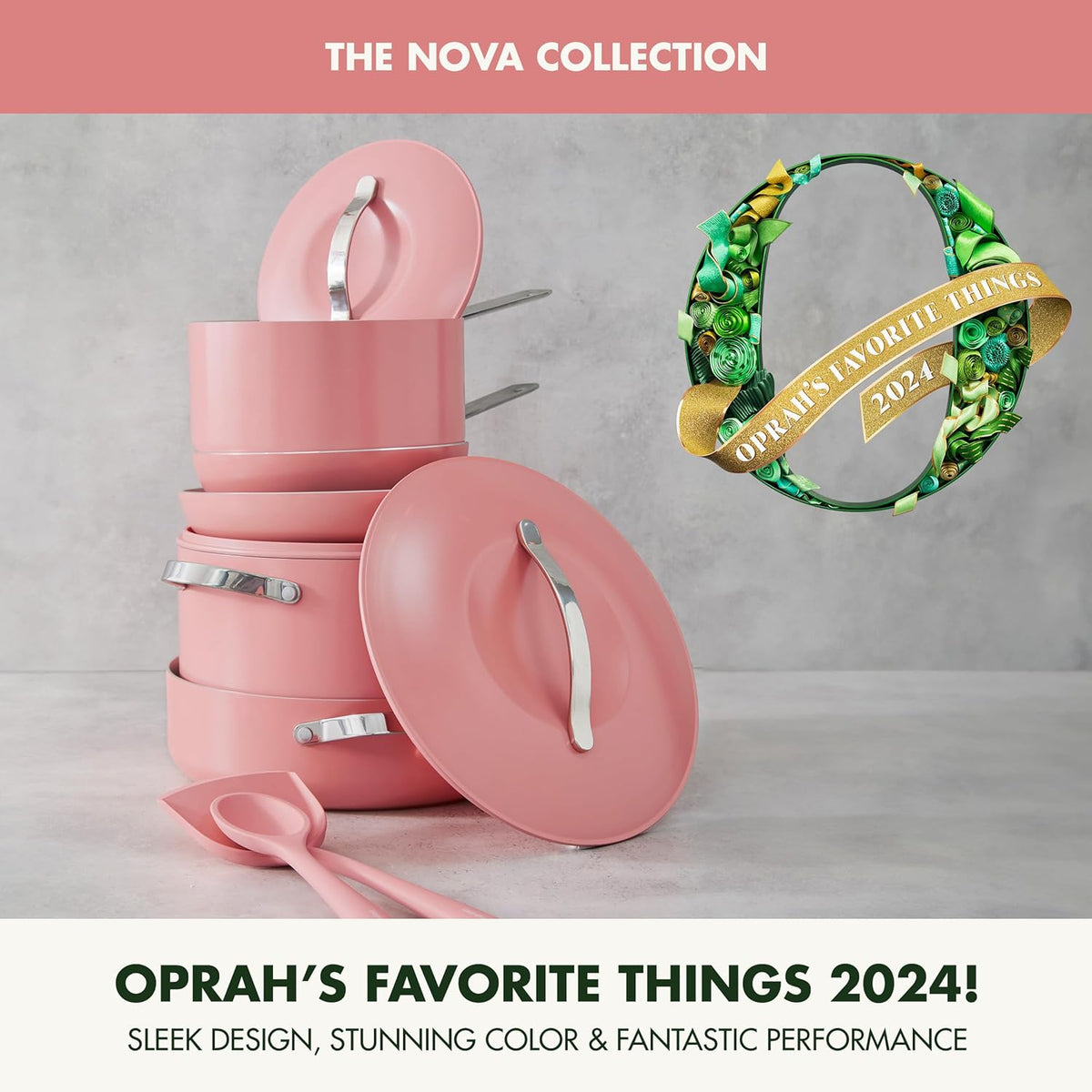 GreenPan Nova 10-Piece Cookware Pots & Pans Set, Oprah’s Favorite Things 2024, PFAS-Free Ceramic Nonstick, Fry, Sauté, Stockpot, Utensils, Lids, Induction Suitable, Dishwasher & Oven Safe, Coral