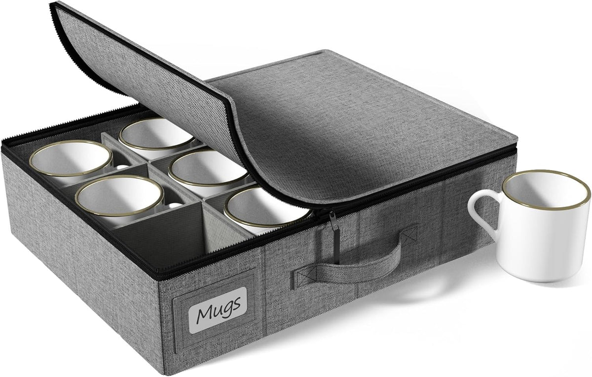 Sorbus Coffee Mug Organizer - Storage Case with Hard Shell, Label Windows, Handles & Dividers (Fits 12 Mugs)
