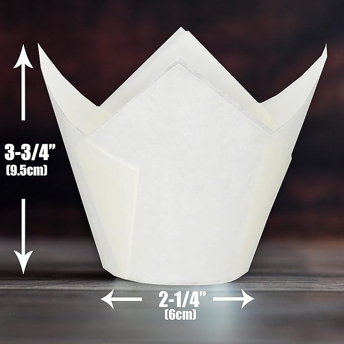 Jumbo Extra Large size White Tulip Baking Cups 2-1/4"(Base diameter) x 3-3/4"(Wall height) Greaseproof paper baking cupcake Muffin liners, Case of 130 pcs