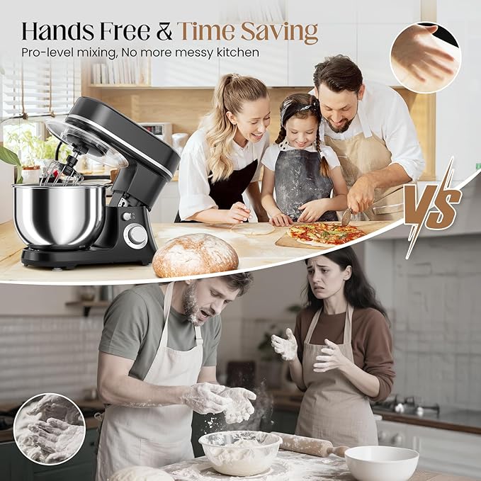 800W Stand Mixer with 5.3QT Bowl, 6-Speed with Pulse Electric Kitchen Mixer, Food Mixer with Dough Hook, Whisk, Beater Tilt-Head & Non-Slip Base for Cookie, Cake, Bread & Baking-Black