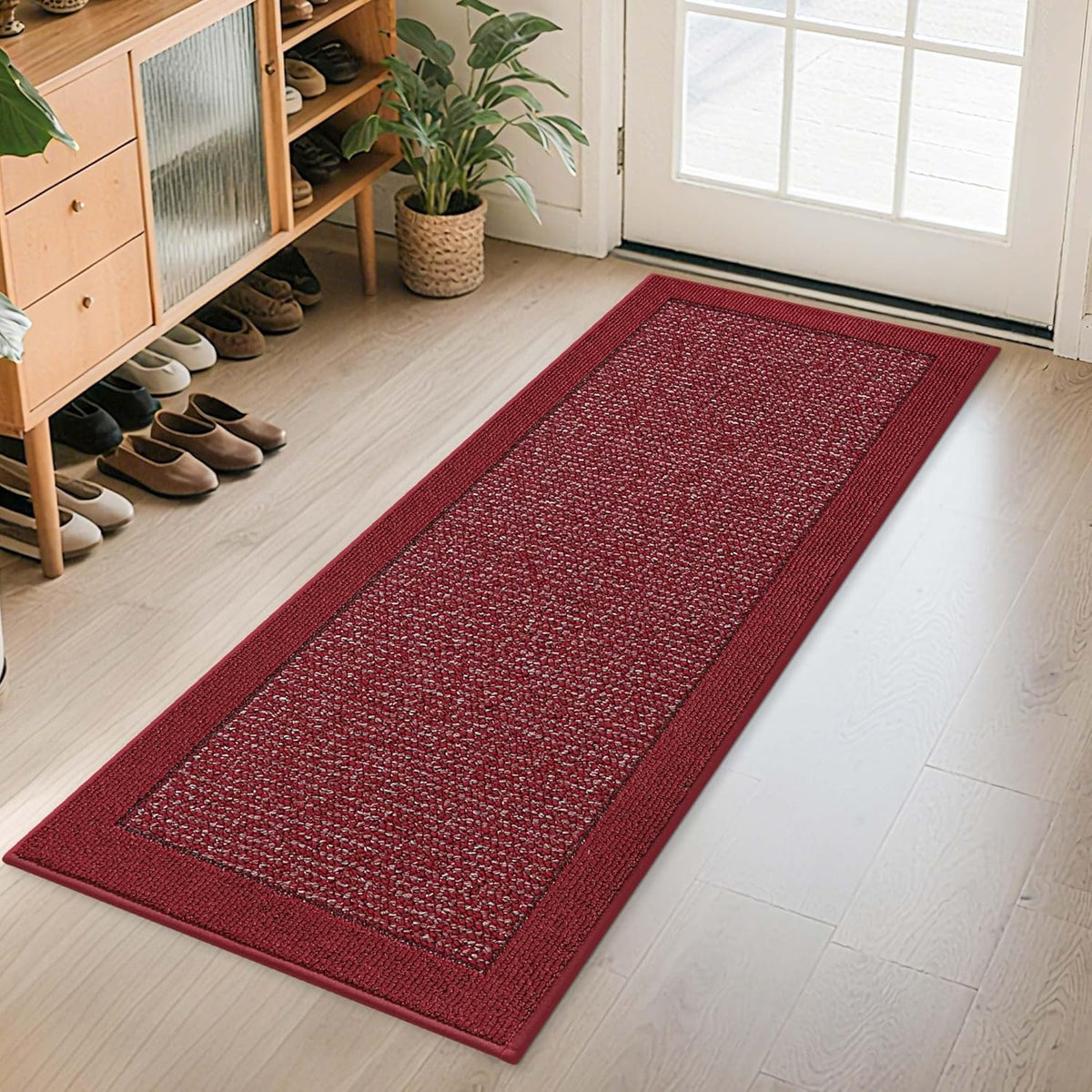 BEQHAUSE Indoor Door Mat 24" x 60", Dirt Trapper Door Mats Non-Slip Entryway Rugs Washable, Resist Dirt Absorbent Welcome Mat, Low Profile Floor Mats for Front Back Door and Entryway, Red
