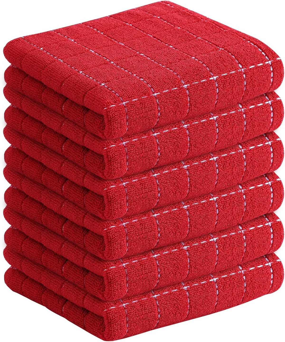 Homaxy 100% Cotton Terry Kitchen Towels(Red, 13 x 28 inches), Checkered Designed, Soft and Super Absorbent Dish Towels, 6 Pack
