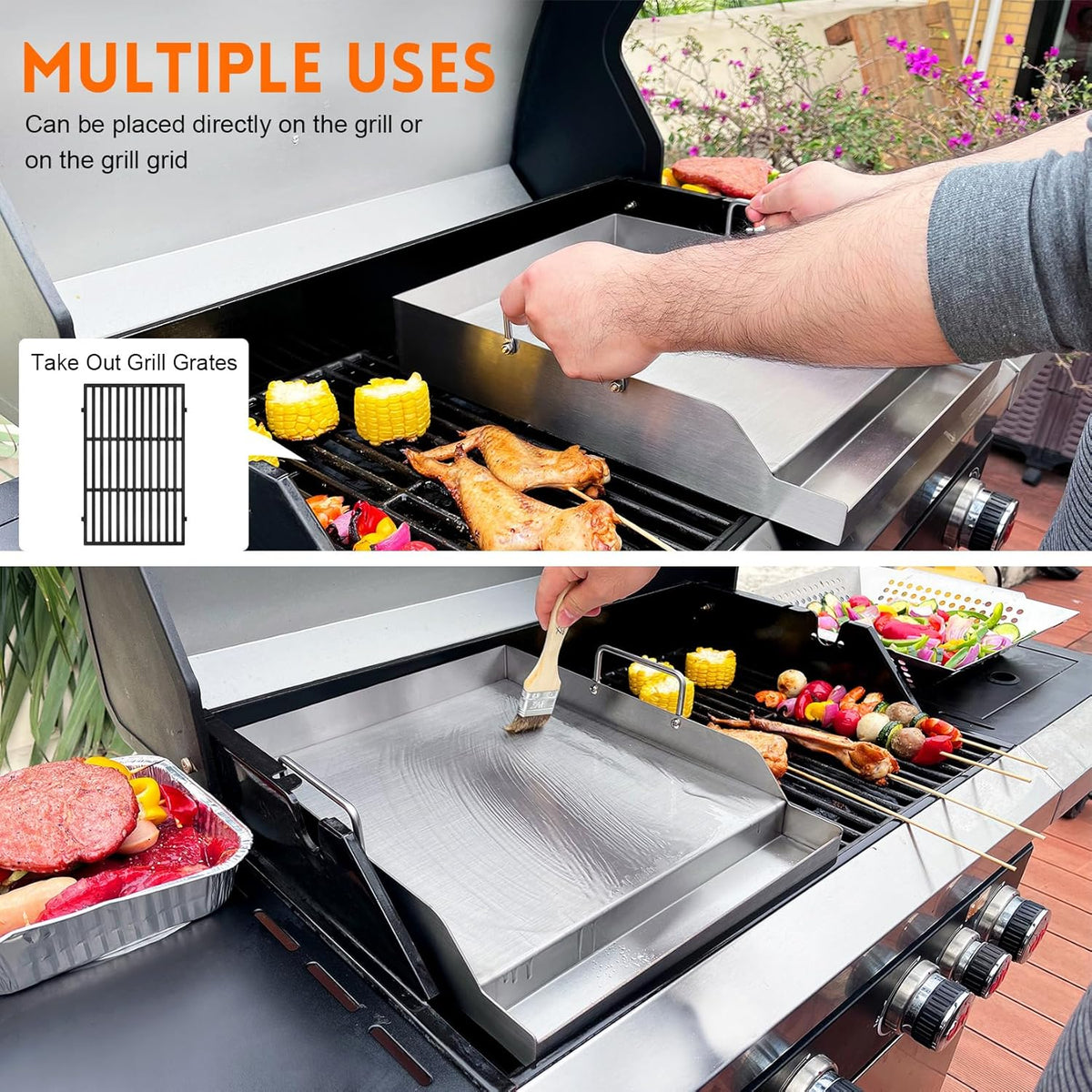 GGC 16" x 12.5" Flat Top Griddle Plate for Gas Grills, Stainless Steel Universal Griddle for Gas Stoves and Camping Stoves, Nonstick Cooking Griddle for Charcoal, Tailgating, Parties