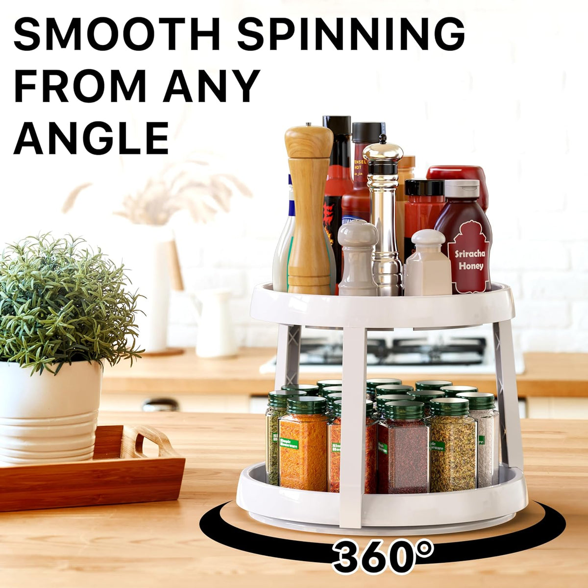 Simple Houseware 2-Tier Lazy Susan Spice Organizer, 10" Diameter, White/Gray