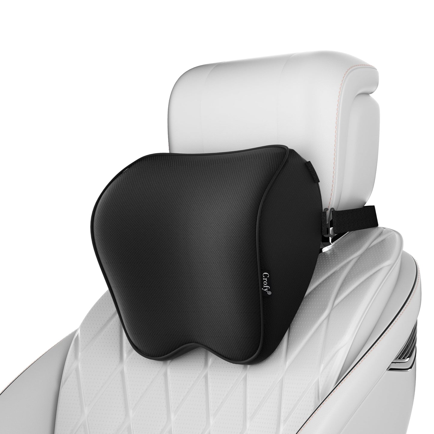 Crofy 2-Pack Car Neck Pillow, Headrest Pillow with Adjustable Strap, Black