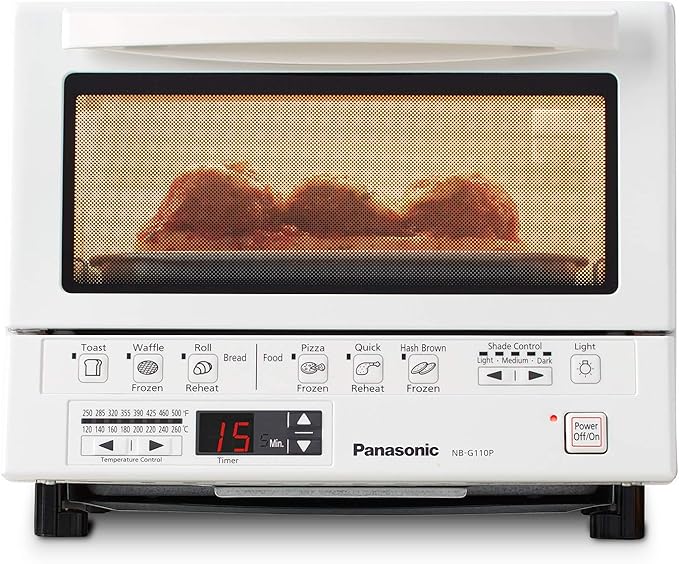 Panasonic FlashXpress Toaster Oven Countertop, 4-Slice Compact Size with Double Infrared Heating, 6 Auto Cook Options and Precise Temperature Control, 1300W - NB-G110P-W (White)