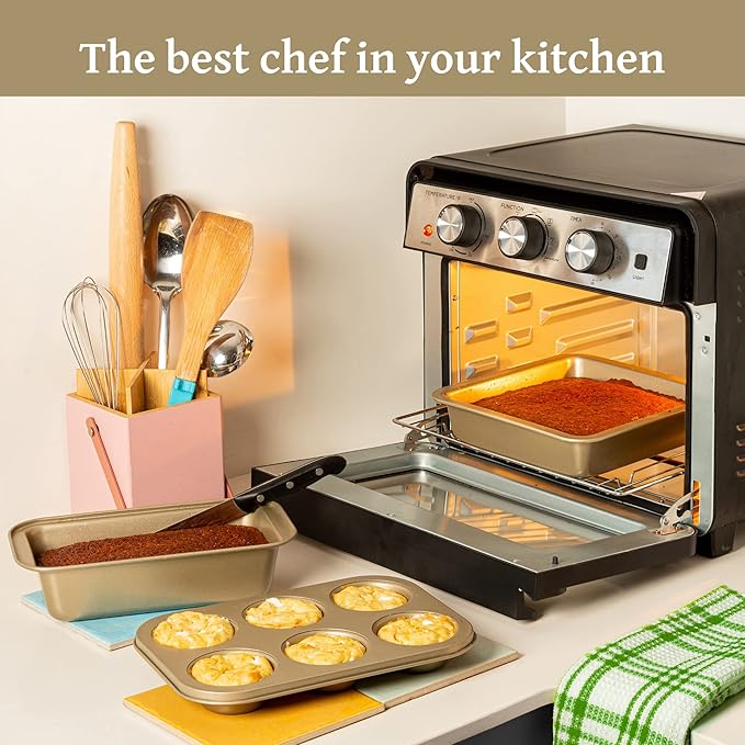 Moss & Stone Air Fryer Oven, 6-in-1 Toaster Oven 23 Quart, Airfryer Toaster Oven For Roast, Bake, Broil, Stainless Steel Accessories Included, Black Convection Oven Countertop.