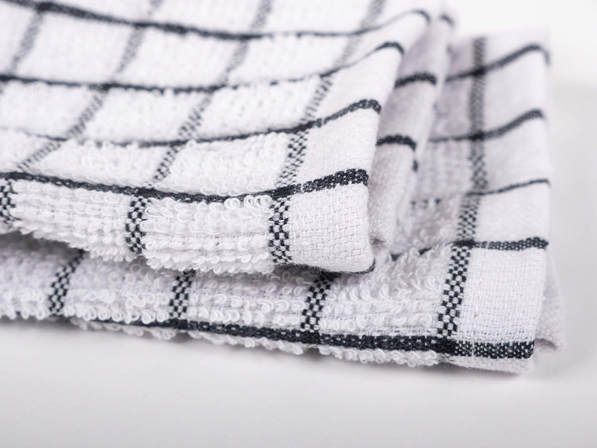 KAF Home Pantry 100% Cotton Checkered Grid Dish Cloths | Set of 6, 12 x 12 Inches | Absorbent and Machine Washable | Perfect for Cleaning Counters, and Any Household Spills - Black