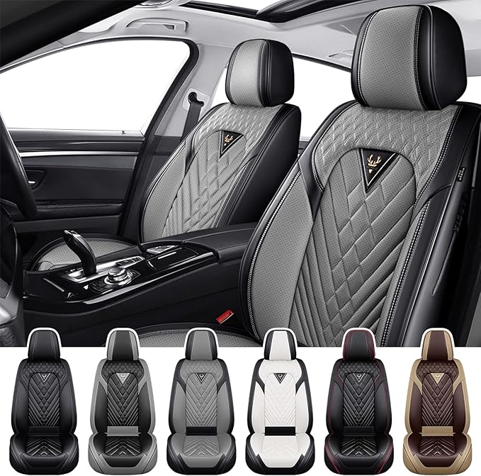 Truck Seat Covers for Ford F350 2011-2026, Waterproof Premium Leather Full Coverage Car Seat Covers, Muscle Sport Style Auto Interior Seat Cover Sets (Front Set/Black Gray)