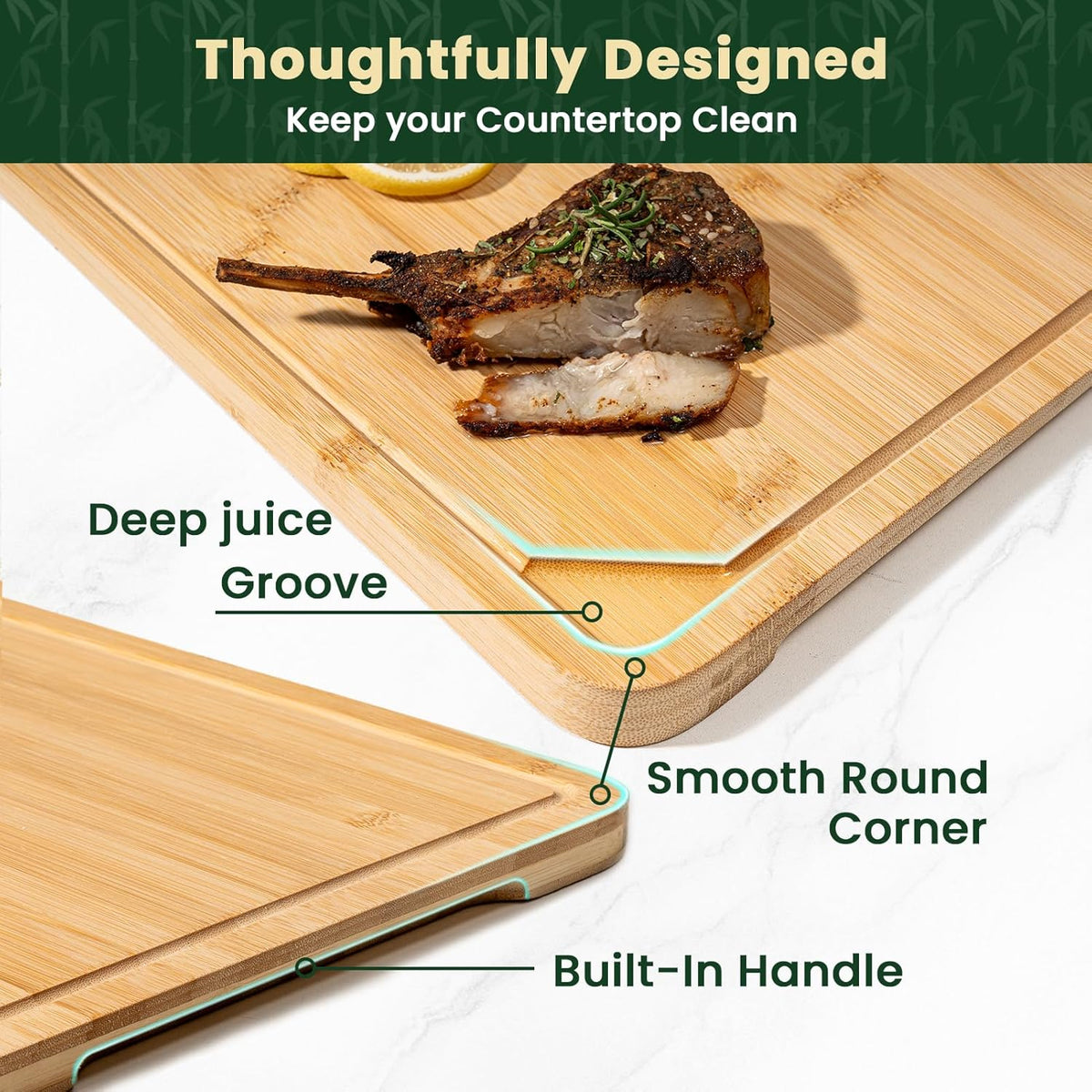 Heimlove 24" Extra Large Cutting Board, Wooden Cutting Boards for Kitchen Charcuterie Boards with Juice Groove and Handles, Chopping Board for Meat, Vegetables and Cheese