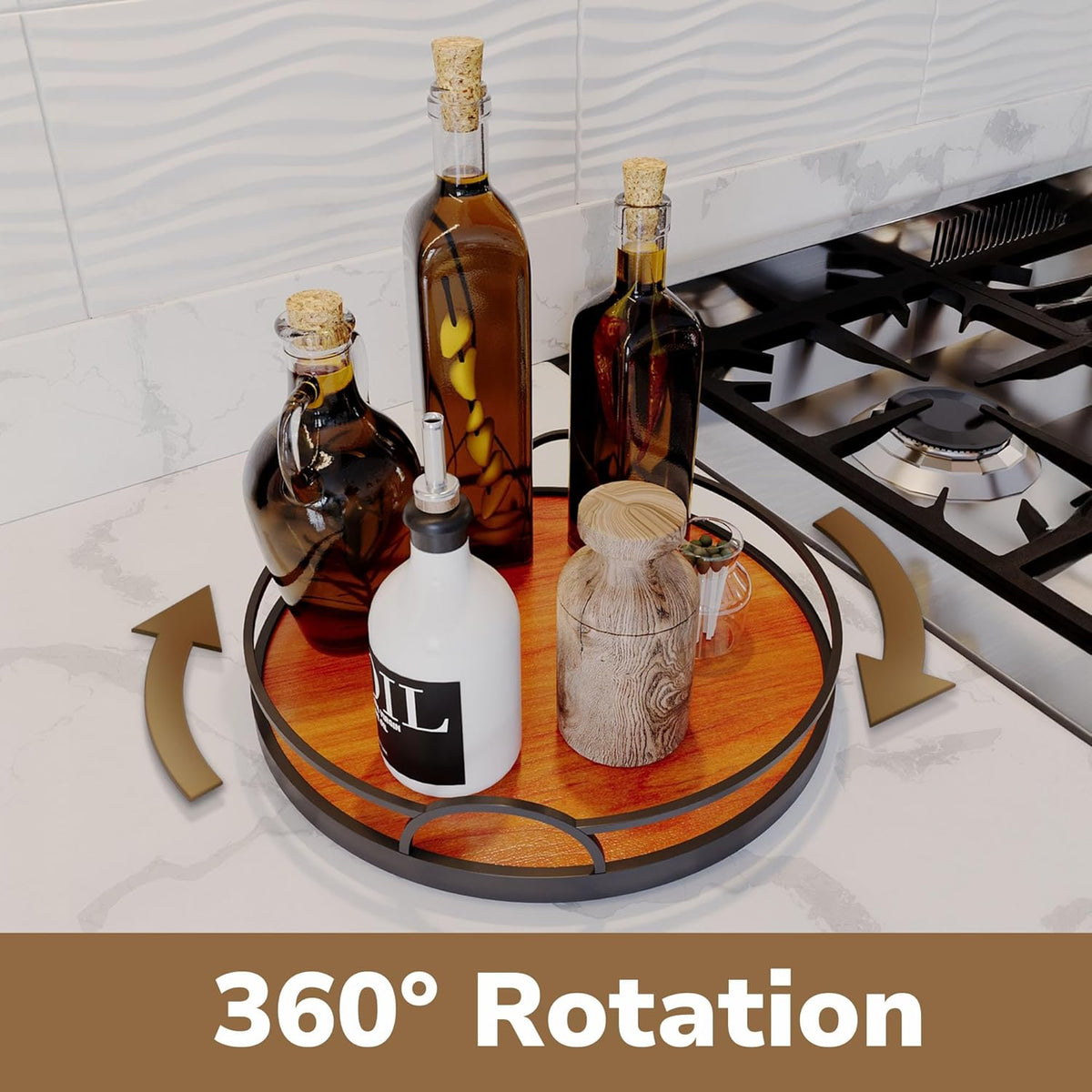 Lazy Susan Organizer - 10'' Wooden Lazy Susan for Table Top - Turntable Tray for Cabinet - Kitchen Countertop Organizer - Small Rotating Tray for Dining Table