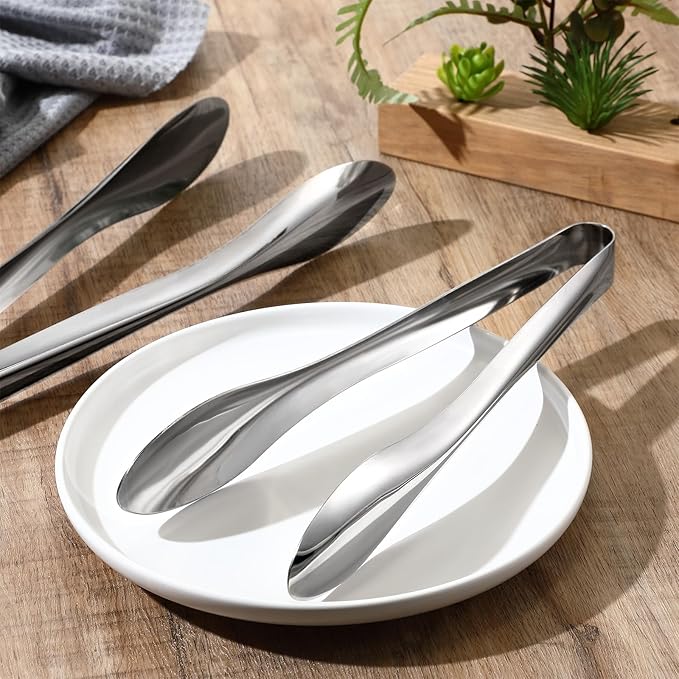 2 Pack 9 Inch and 12 Inch Serving Food Tongs Silver Buffet Stainless Steel Tongs Polished Heavy Duty Kitchen Tableware Set for Cooking Salad Party Picking up Ice Appetizers and More
