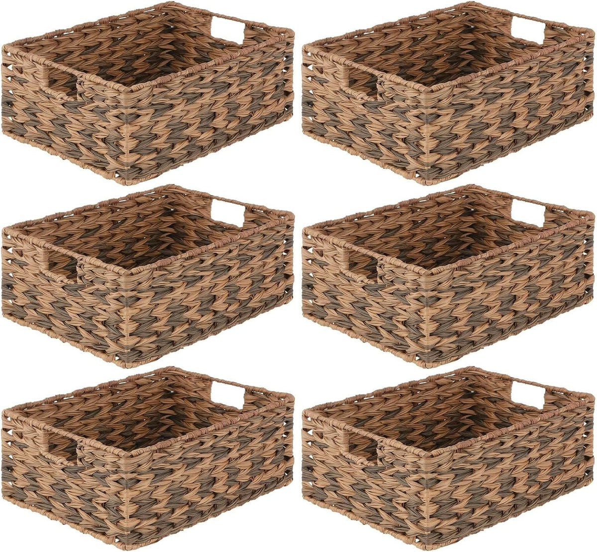 mDesign Woven Farmhouse Kitchen Pantry Food Storage Organizer Basket Bin Box - Container Organization for Cabinets, Cupboards, Shelves, Countertops - Store Potatoes, Onions, Fruit, 6 Pack, Brown Ombre