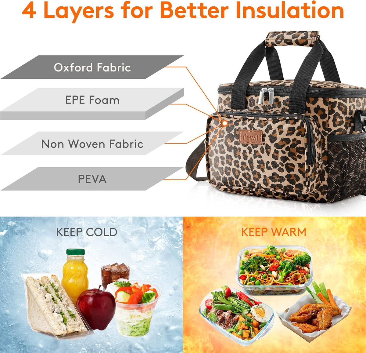 Lifewit Medium Lunch Bag Insulated Lunch Box Soft Cooler Cooling Tote for Adult Men Women, Leopard 12-Can (9L)