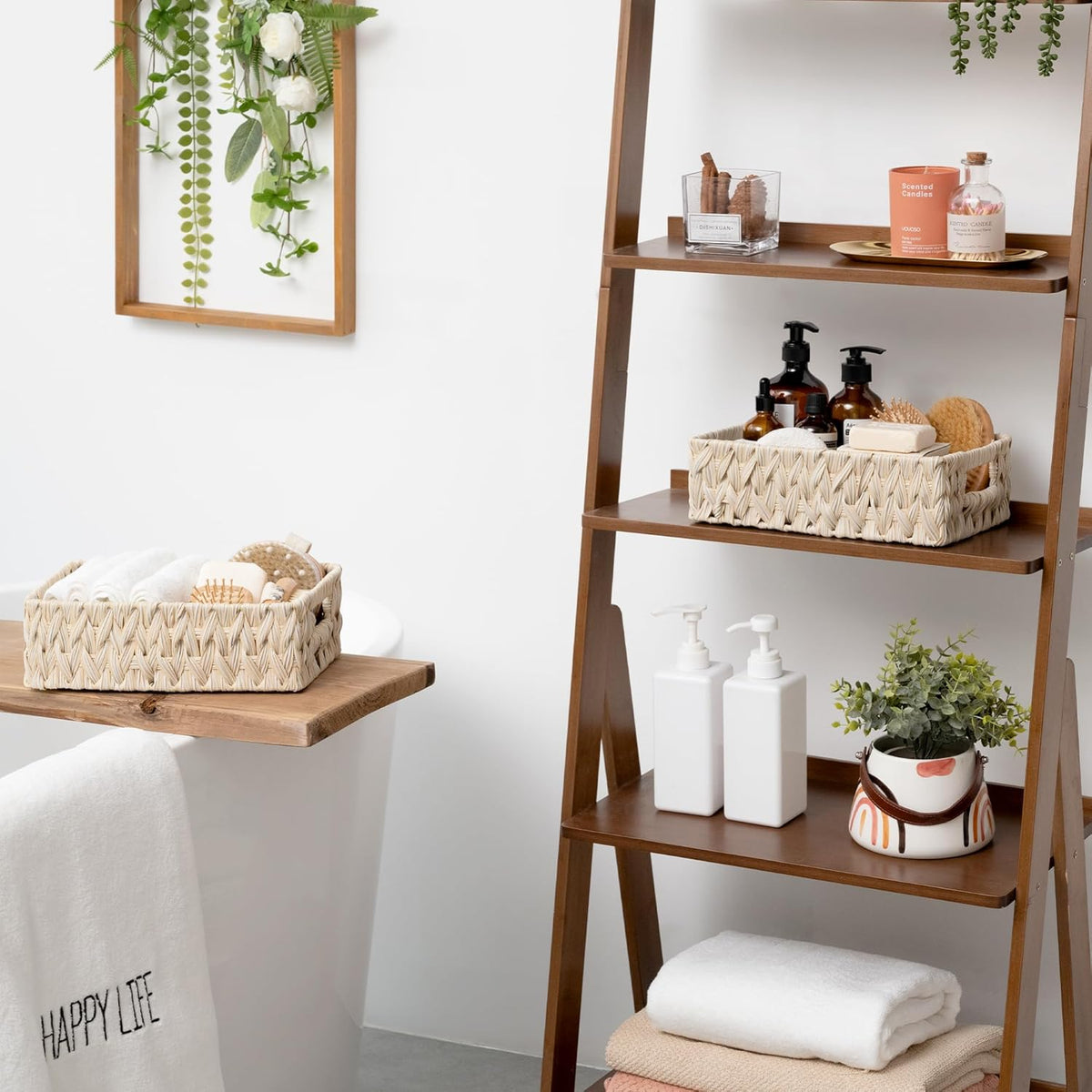 GRANNY SAYS Wicker Baskets for Organizing, Storage Basket for Shelves, Shelf Baskets with Handles, Waterproof Woven Basket for Living Room, Rectangular Baskets for Entryway, 2-Pack