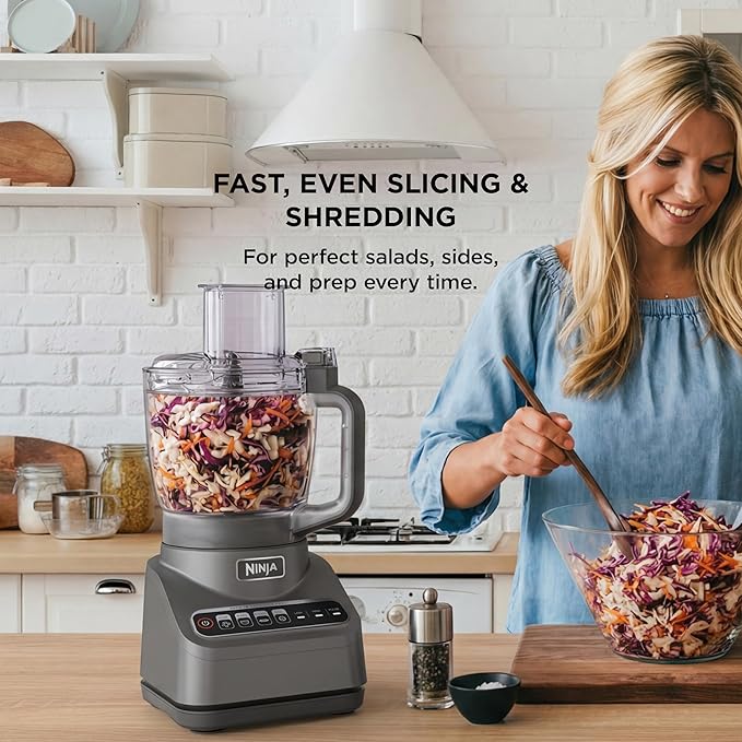 Ninja Food Processor, Professional Plus, 1000 Peak Watts, 4 Functions for Chopping, Slicing, Purees & Dough with 9-Cup Processor Bowl, 3 Blades, Food Chute & Pusher, Silver, BN601