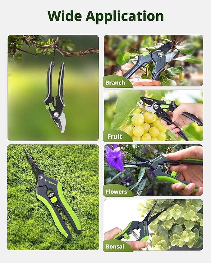 Garden Shears Set: 8.5" Bypass Pruning Shears & 6.5" Straight Trimming Scissors, Ultra-Sharp Garden Scissors with Stainless Steel Blades, Safety Lock, Gardening Gifts for Women Men, 2 Pack