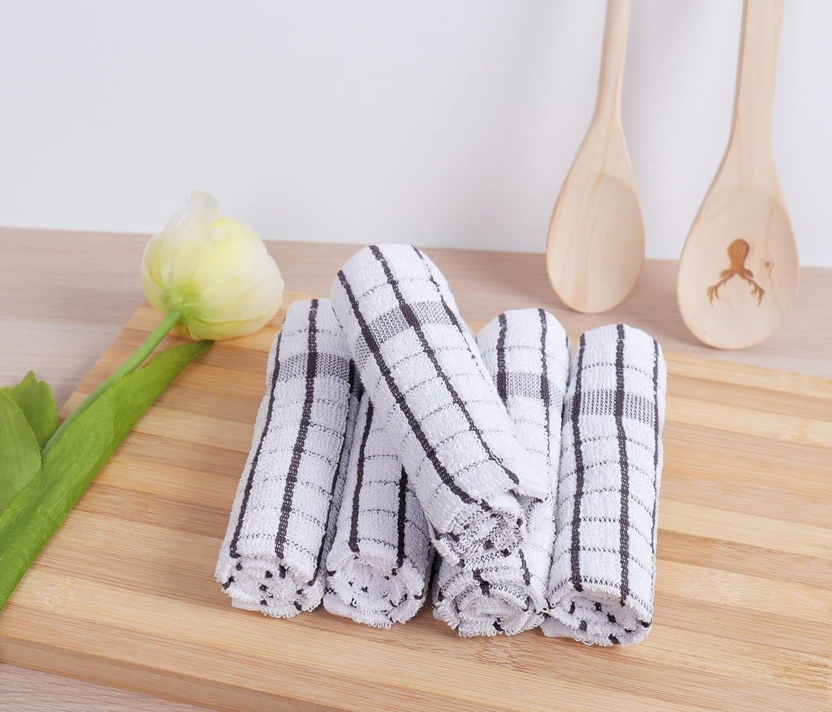 AMOUR INFINI Kitchen Dish Cloths Set of 8 - Ultra Soft, Highly Absorbent, Quick-Drying Terry Cotton Dishcloths 12"x12" Inch Wash & Cleaning Cloths for Kitchen & Dishwashing (D.Grey)