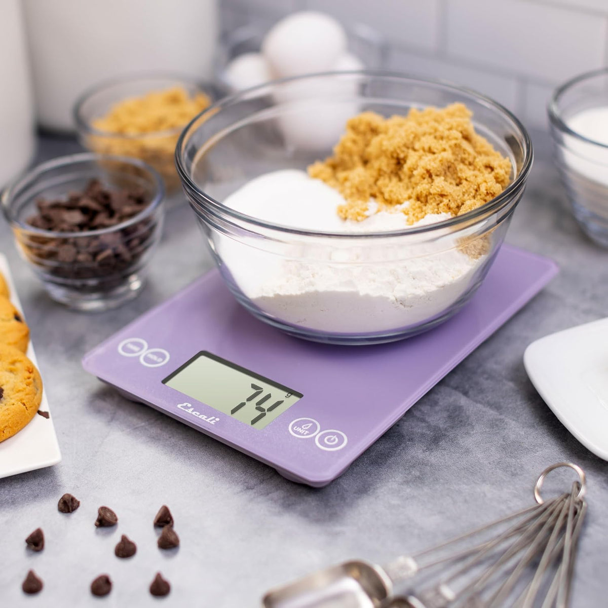 Escali Arti Classic Digital Coffee Scale Espresso Scale and Countertop Food Scale, 15-Pound Capacity, Violet